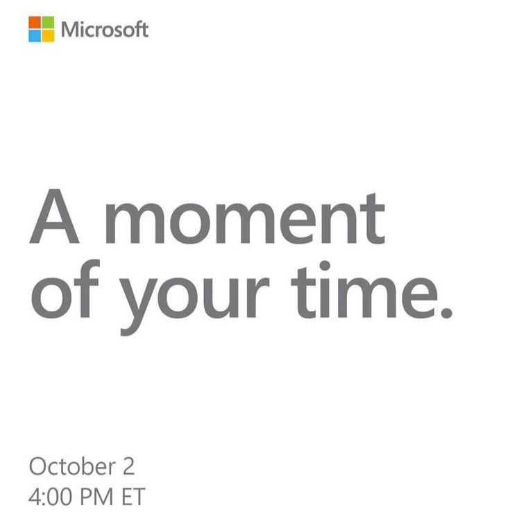 2 октября Microsoft проведёт пресс-конференцию, посвящённую новым устройствам Surface