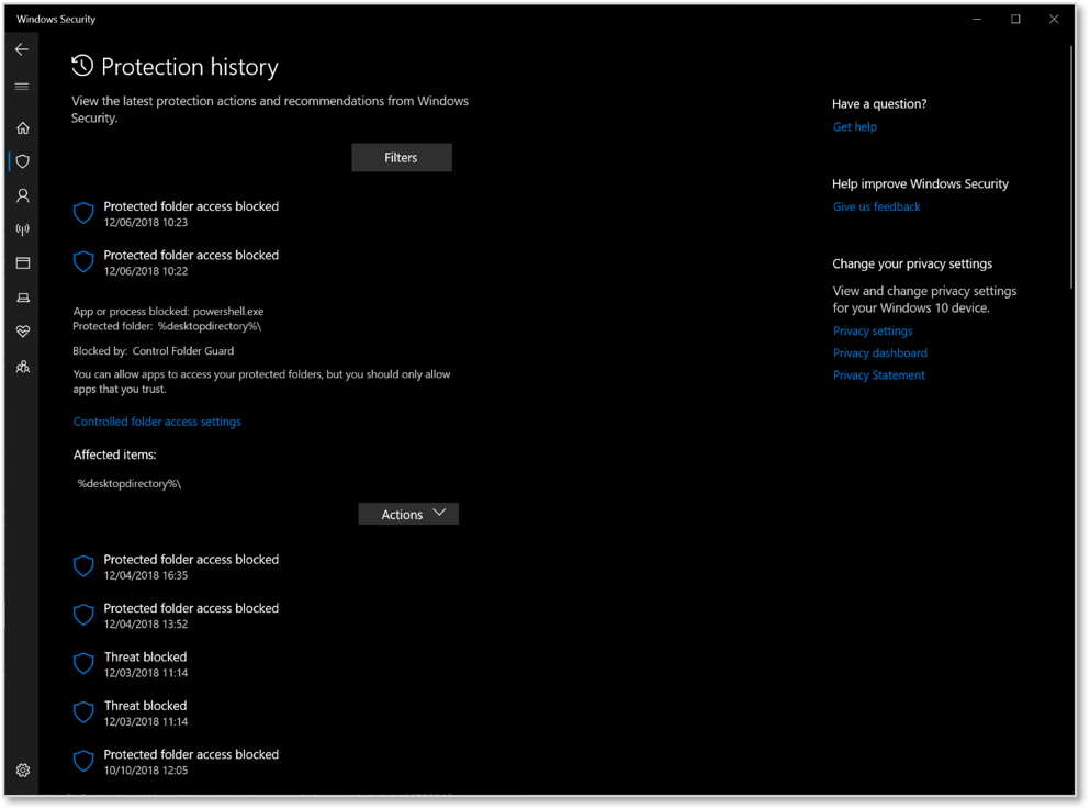 Windows story. Окно Windows Security. Windows Security Windows 10. Windows 10 Protection History где находится. Improved Windows.