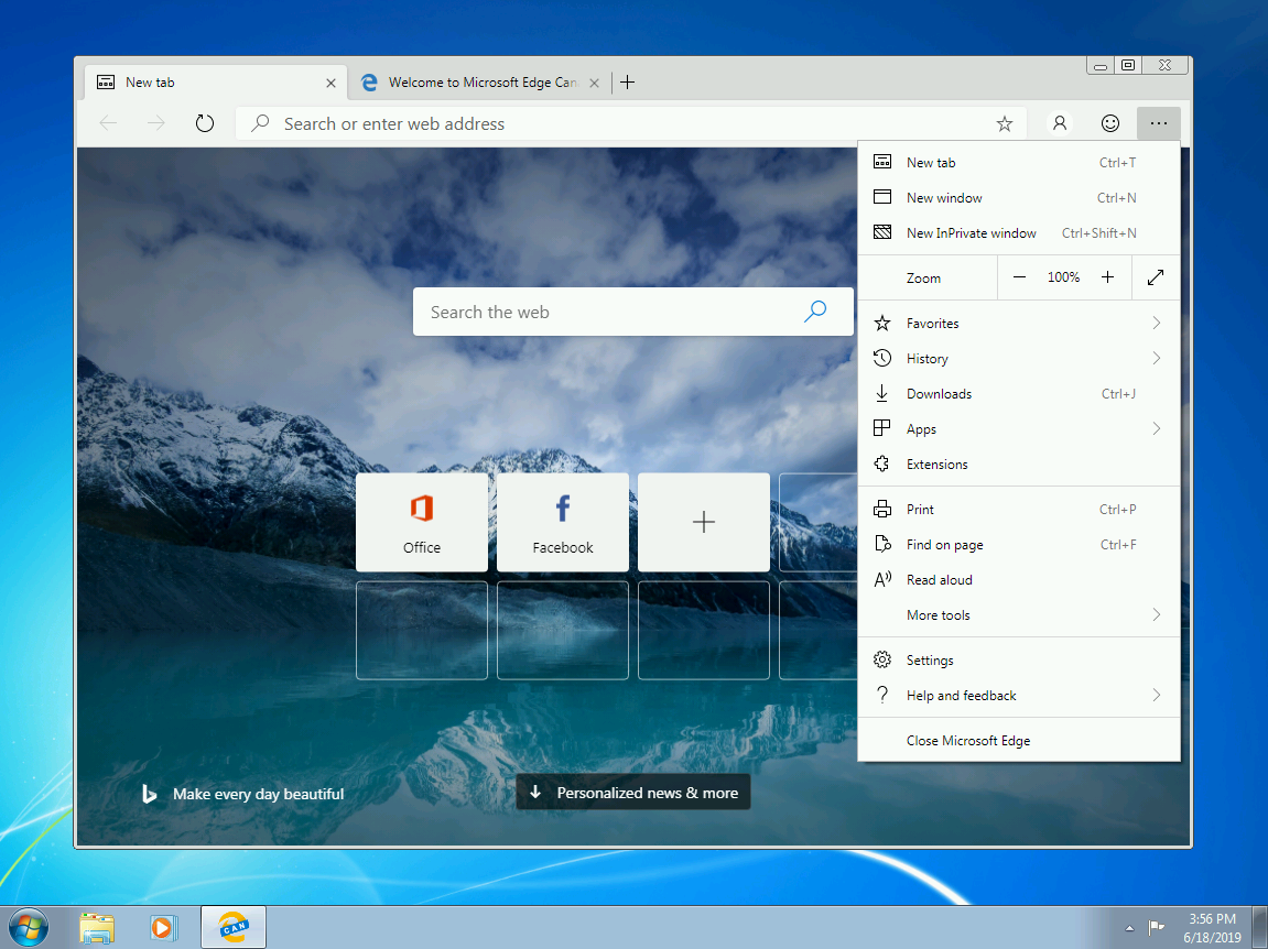 Предварительные версии Microsoft Edge на Chromium доступны для Windows 7, 8 и 8.1