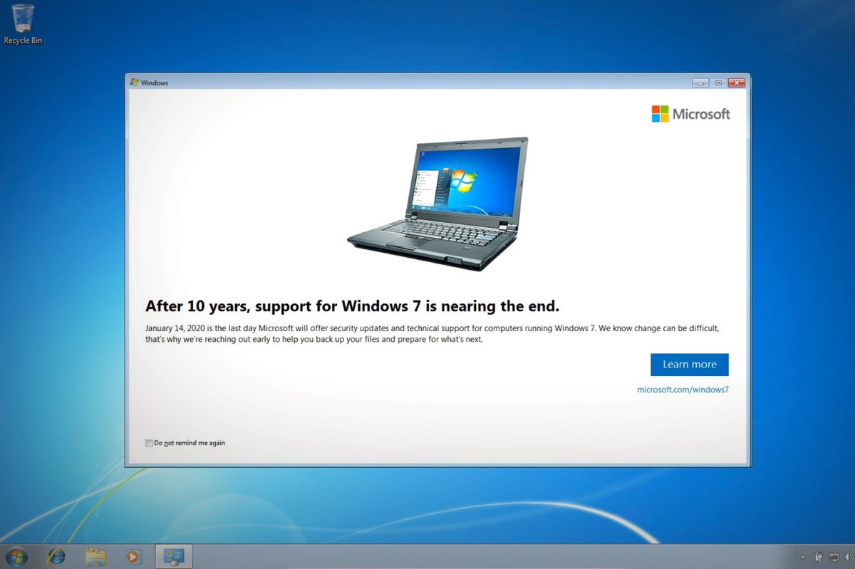 В январе пользователи Windows 7 увидят полноэкранные предупреждения о прекращении поддержки системы