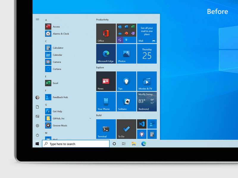 Обновлённый дизайн меню «Пуск» можно активировать в Windows 10 версии 2004