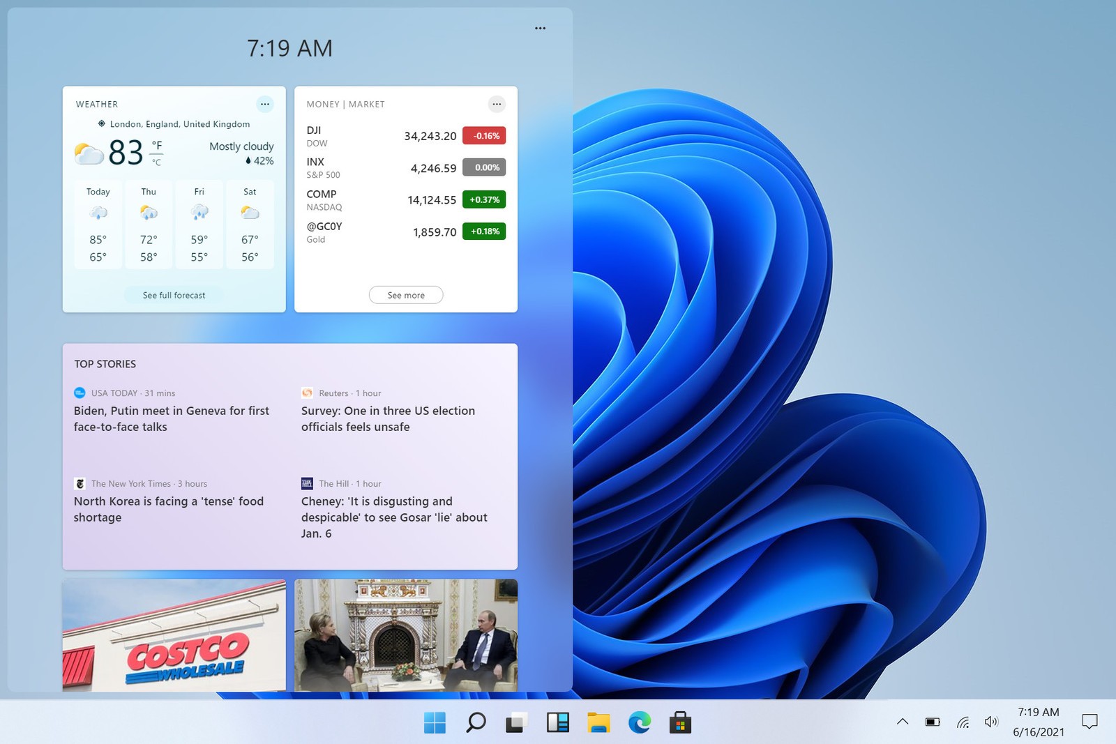 В Windows 11 появилась новая панель виджетов с новостями и погодой