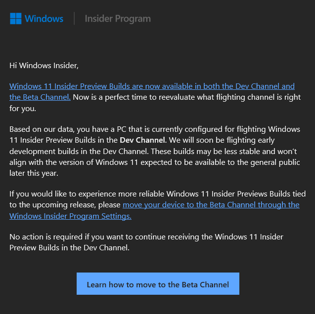 Microsoft предупреждает, что будущие сборки Windows 11 на канале Dev будут менее стабильными