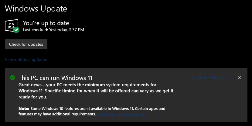 «Центр обновления Windows» сообщит, совместим ли ваш ПК с Windows 11