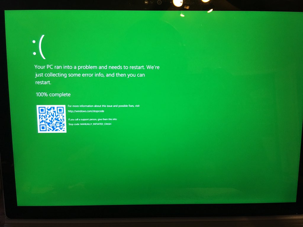 «Зелёный экран смерти» в сборках Windows Insider